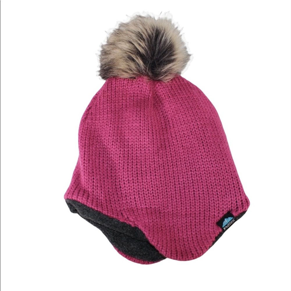 SNOTEK Girls Pink Winter Hat Toque Pom Pom Ear Flap Fleece Lined Small S